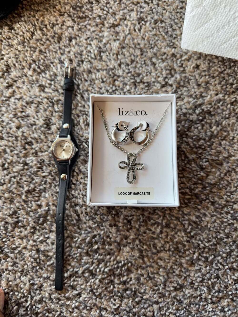 Mudd Quartz Watch and Liz & Co. Look of Marcasite Jewelry Set